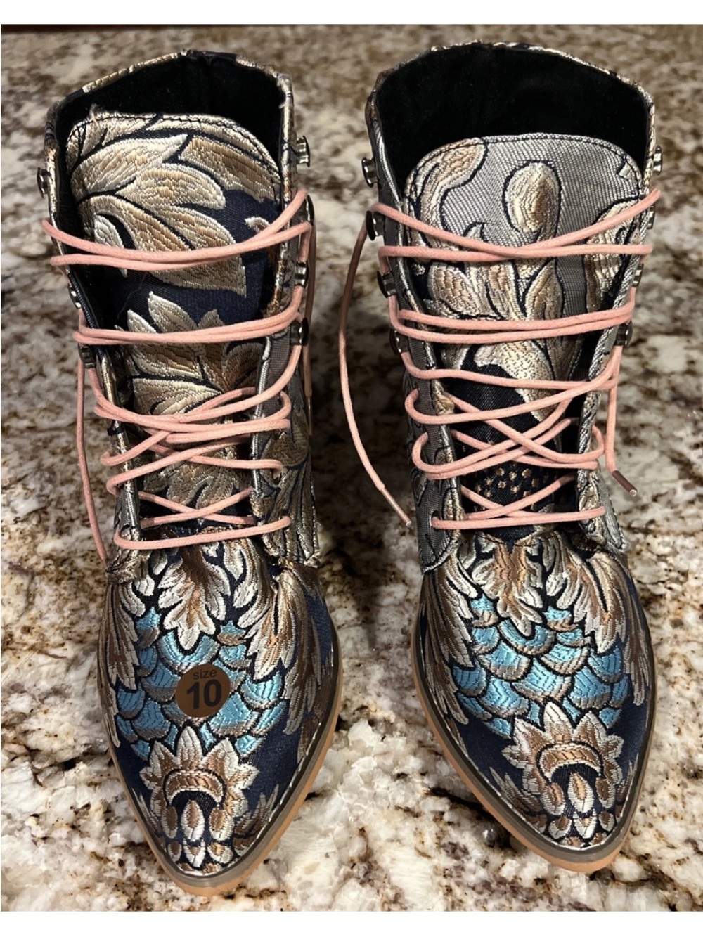 NEW Lace Up Boots - Women’s US Size 10 - Floral Embroidered Heels Western Rodeo